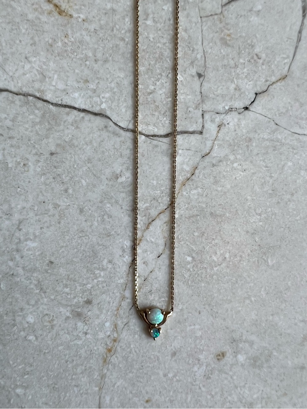 WWAKE 14K Gold Double Opal Arc Necklace (18”)